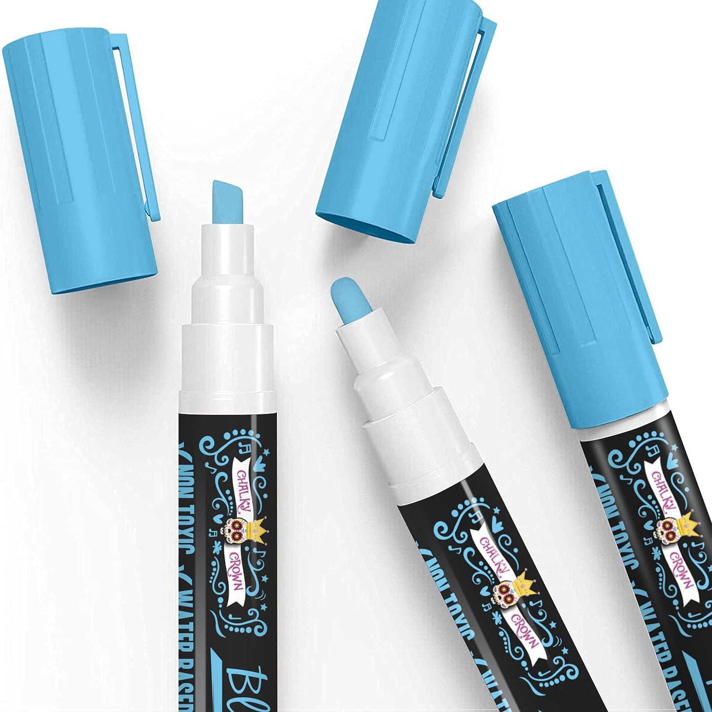 CHALKY CROWN Liquid Chalk Marker Pen - Dry Erase Marker - Chalk Markers for Chalkboard Signs, Windows, Blackboard, Glass - 6mm Reversible Tip (Blue, 5 Pack)