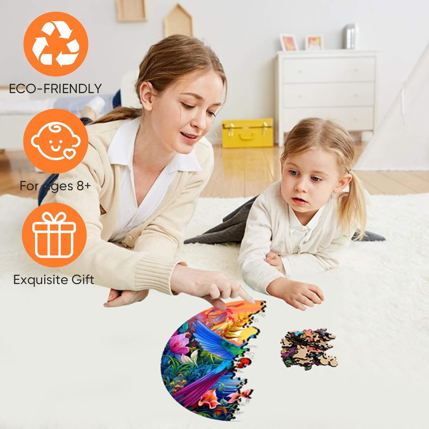 Wooden Puzzles for Adults, Hummingbird and Flower Puzzles 200 Pieces, Unique Shaped Jigsaw Puzzles for Adults and Kids, Birthday Gifts Fun Challenge Family Game 11.2'' x 11.2''