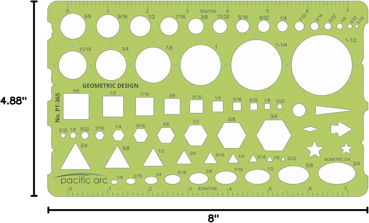 Pacific Arc - Template: Geometric Designer - Stencils for Drafting and Circle Drawing - Professional or School Work. - 4.875" x 8"