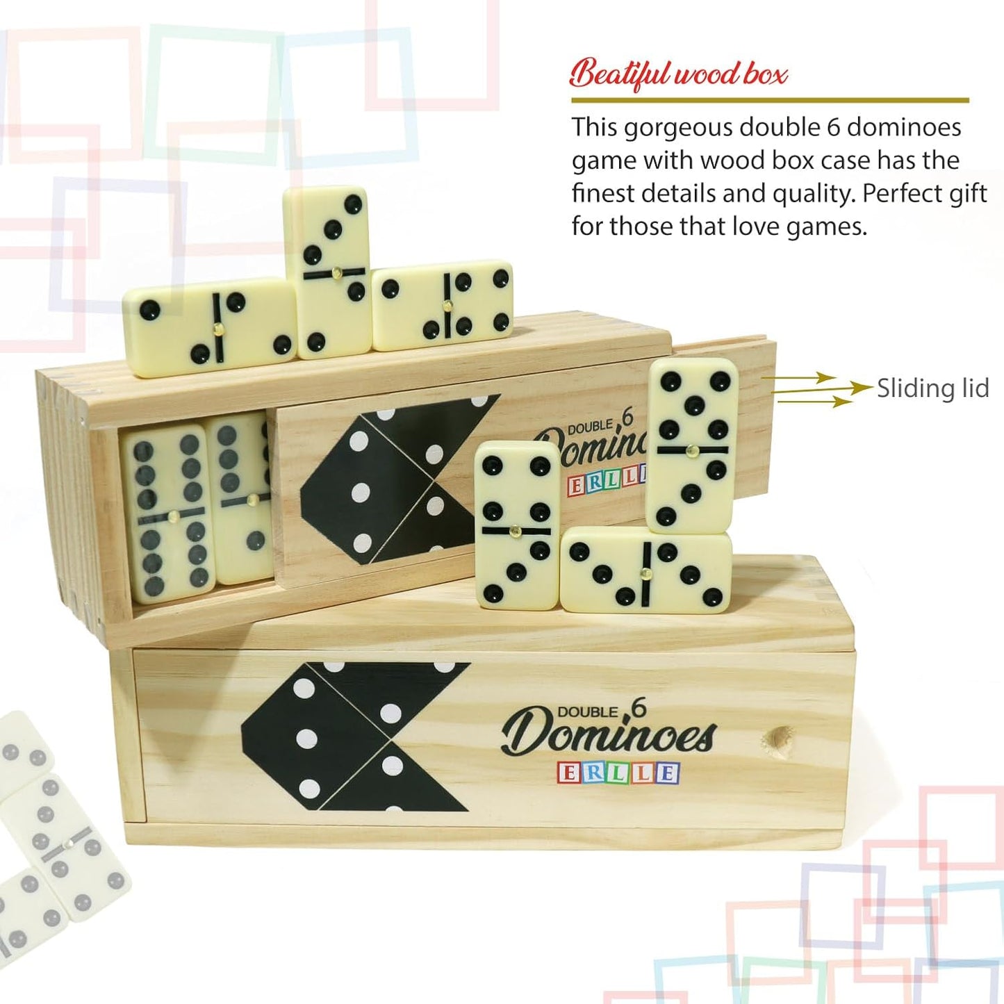 ERLLE - Jumbo Dominoes Set, Extra-Large Double Six Domino Set for Kids & Adults, Premium Giant Dominoes for Outdoor & Indoor Games, Classic Mexican Train, Chicken Foot, and Family Game Night Fun