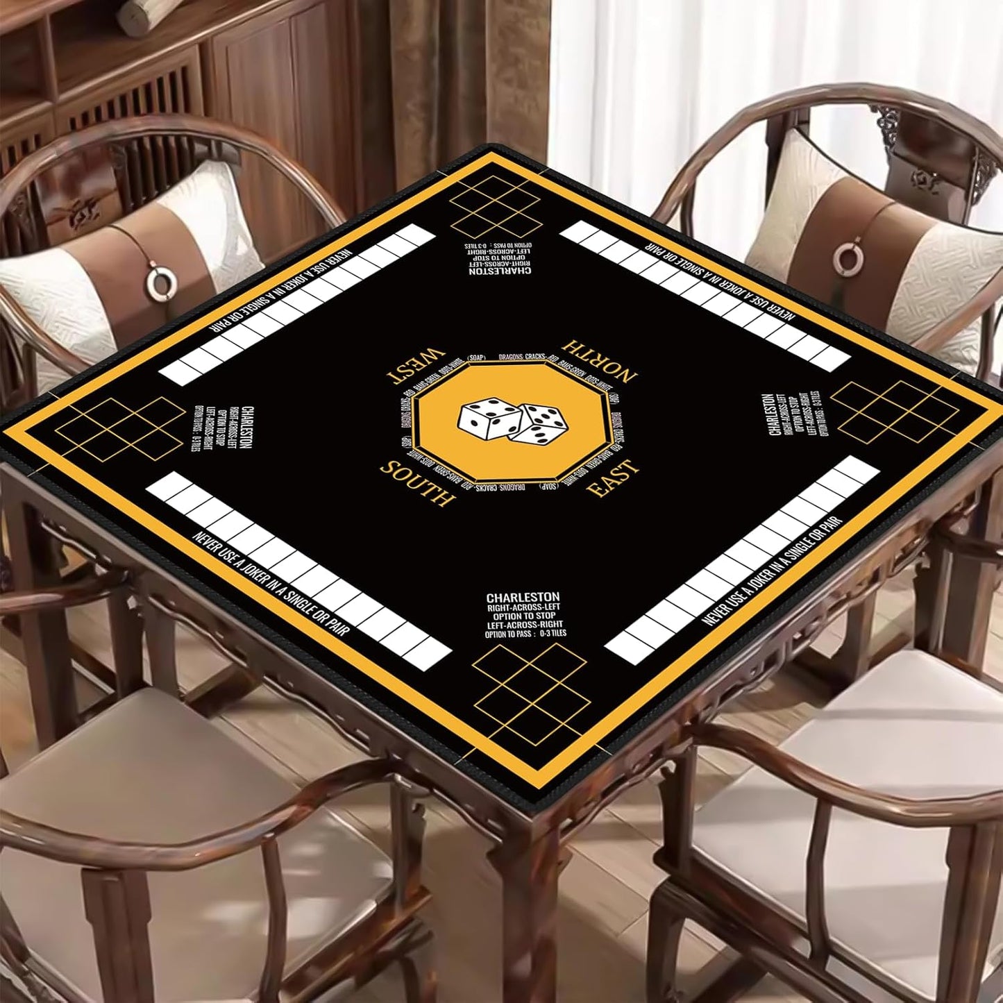 Mahjong Mat for Table 31.5''x31.5'', Non-Slip Mahjong Cloth Cover with Game Rules, Mahjong Tablecloth for Poker, Board Games Table Mat, Card Games, Tile Games, Dominoes (Black)