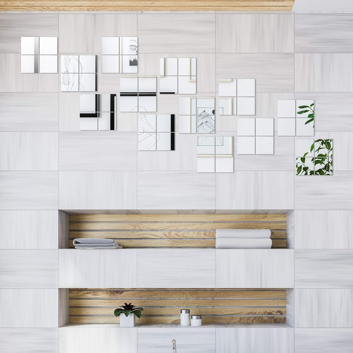 Jetec Mini Size Acrylic Square Mirror Adhesive Small Square Mirror Tiles for Crafts and DIY Projects Supplies(25 Pcs,4 Inches)