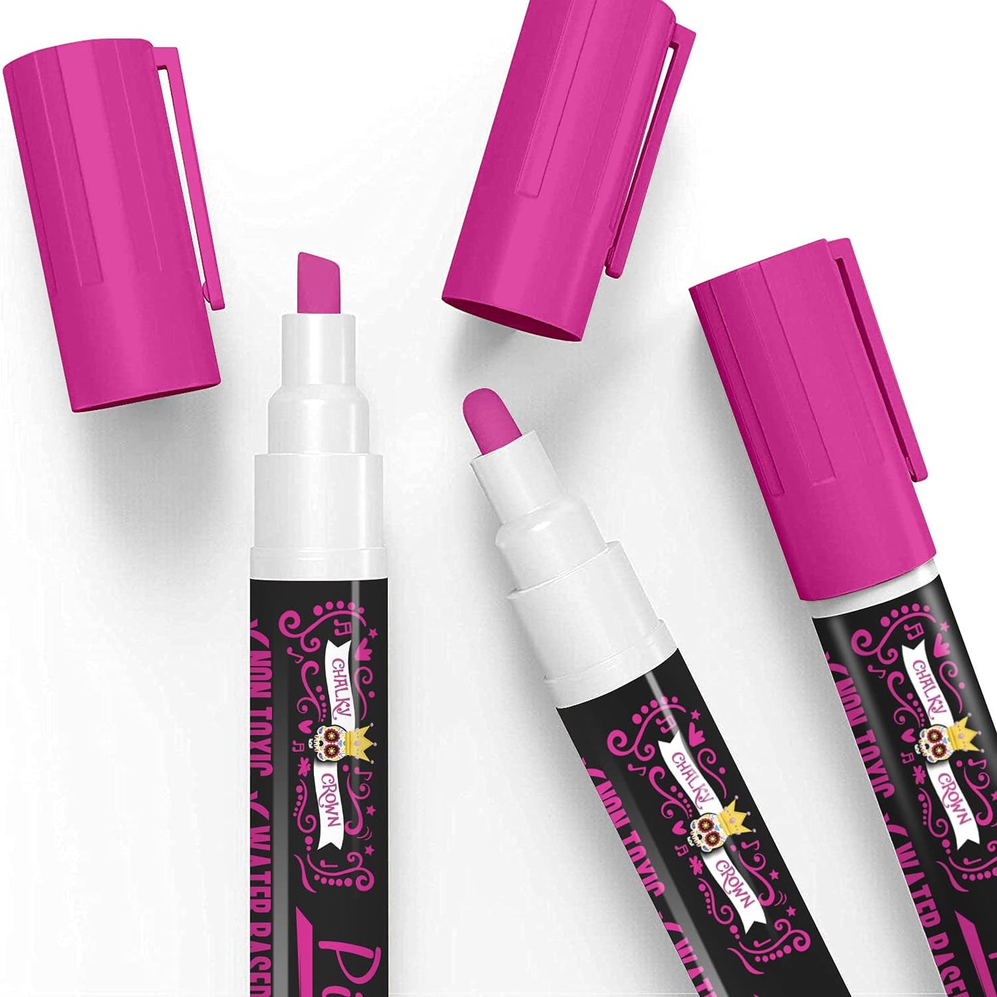 CHALKY CROWN Liquid Chalk Marker Pen - Dry Erase Marker - Chalk Markers for Chalkboard Signs, Windows, Blackboard, Glass - 6mm Reversible Tip (Pink, 5 Pack)