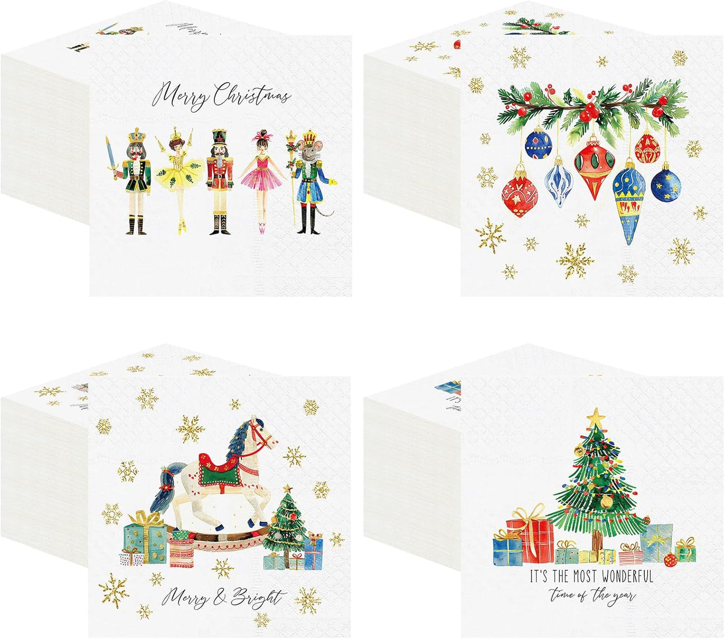 Janlaugh 200 Pcs Christmas Paper Cocktail Napkins Disposable 2 Ply Xmas Style Decoupage Beverage Napkins for Xmas Holiday Winter Dinner Table Decor (Lovely Style)