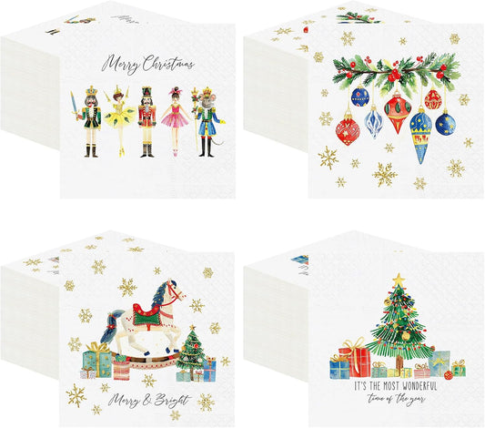 Janlaugh 200 Pcs Christmas Paper Cocktail Napkins Disposable 2 Ply Xmas Style Decoupage Beverage Napkins for Xmas Holiday Winter Dinner Table Decor (Lovely Style)