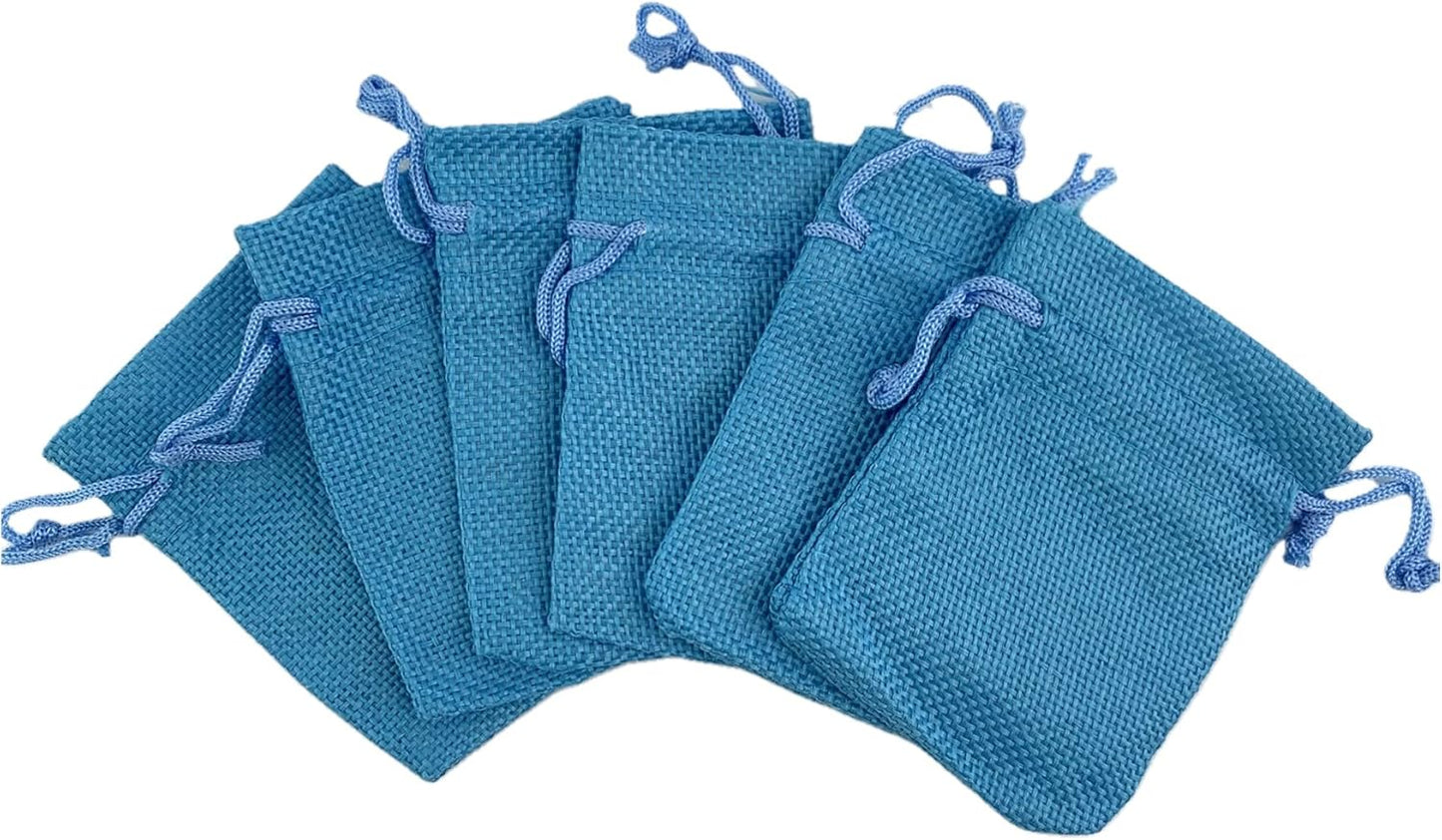 Palmhomee Pack Of 25 Burlap Gift Bags with Drawstring Linen Jewelry Pouches Wedding Hessian Jute Bags for Birthday Jewelry and Treat Pouches Party Wedding Favors Gift Art and DIY Craft   (3.6x4.8 Inch, Ocean Blue)