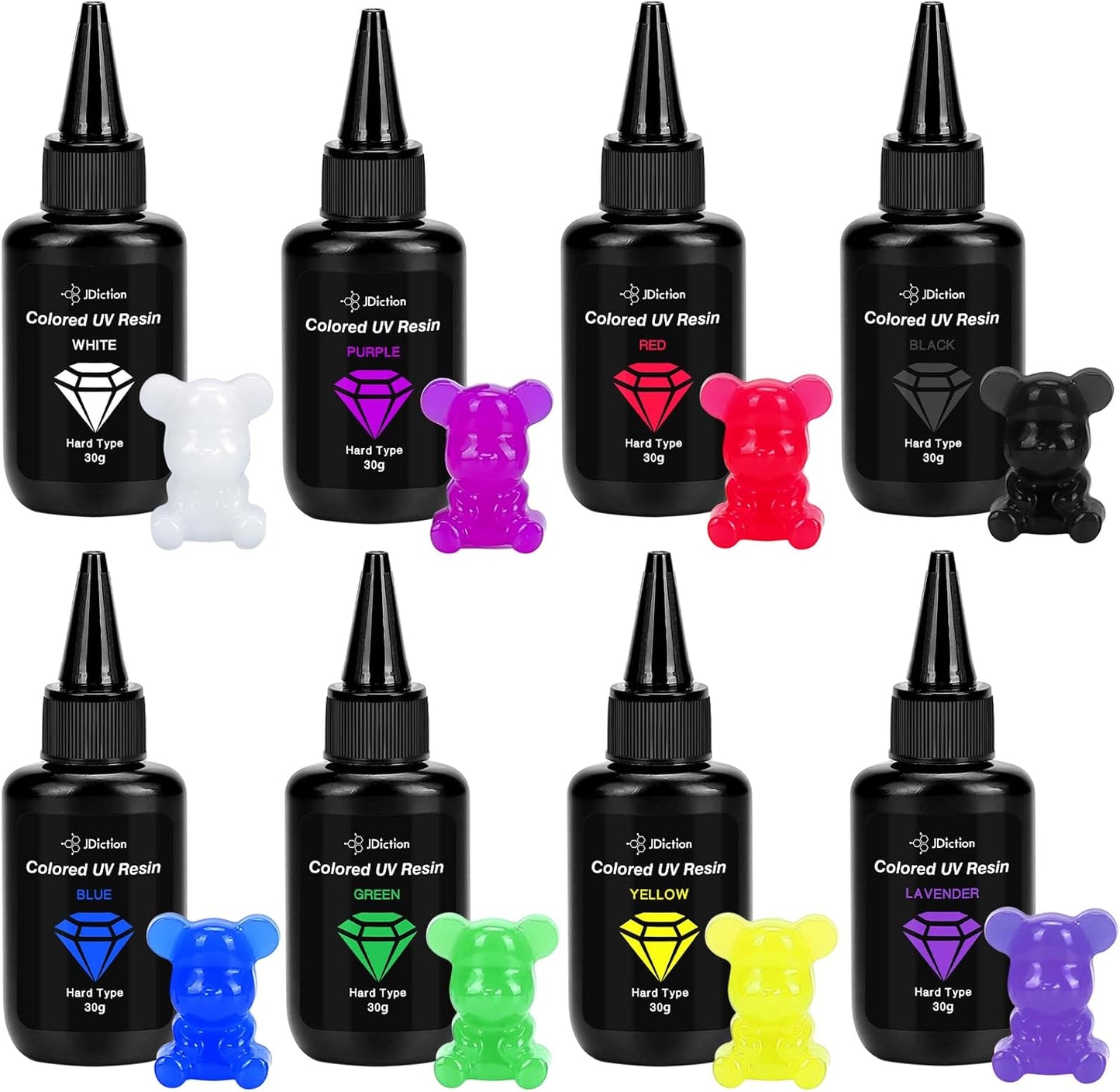 JDiction UV Resin Kit - 8 Colors, 240g Odorless Hard Rainbow Colored UV Resin for Jewelry Making, Casting and Coating, Crafts and Decoration