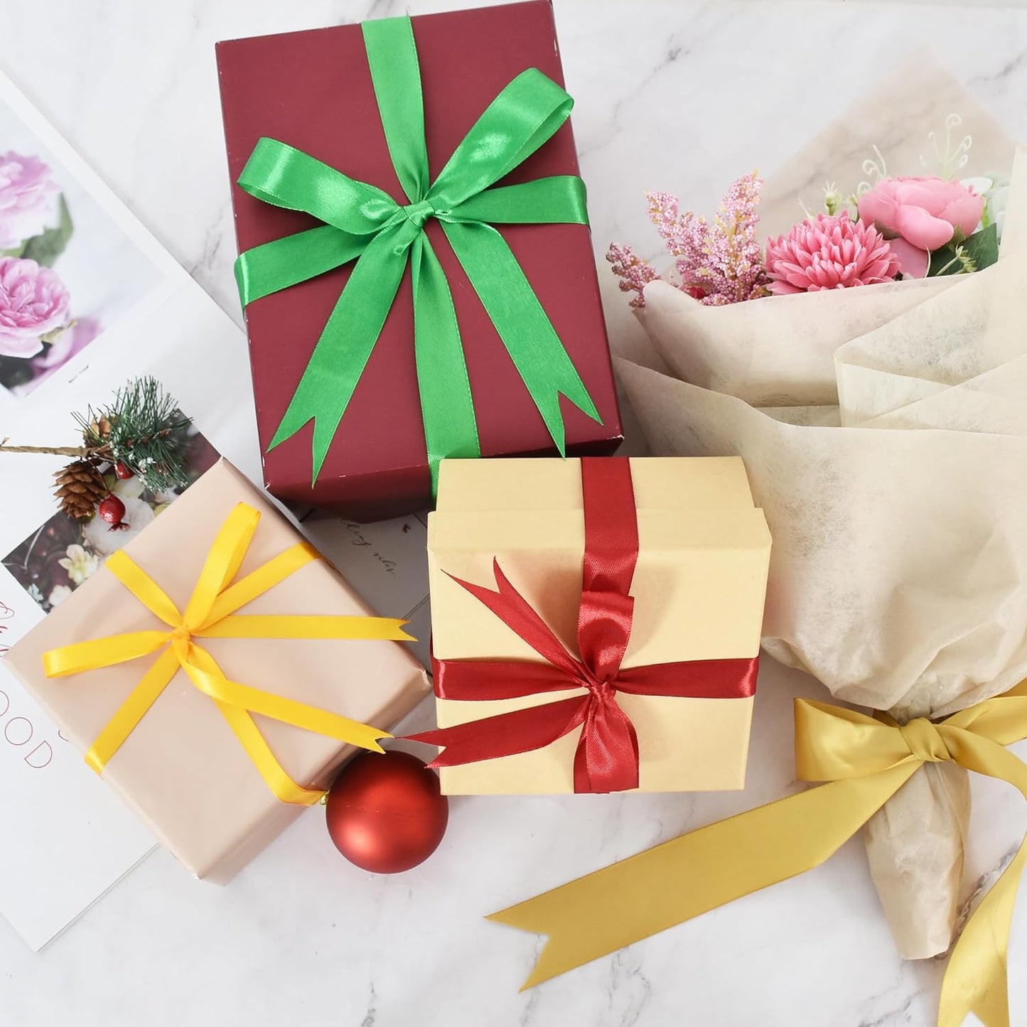 TONIFUL 1 Inch x 100yds Coffee Brown Satin Ribbon, Thin Solid Color Satin Ribbon for Gift Wrapping, Crafts, Hair Bows Making, Wedding Party Decoration, Invitation Cards, Floral Bouquets, Christmas