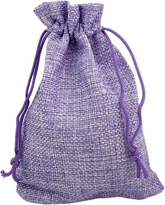 Palmhomee Pack of 25 Burlap Gift Bags with Drawstring Linen Jewelry Pouches Wedding Hessian Jute Bags for Birthday Jewelry and Treat Pouches Party Wedding Favors Gift Art and DIY Craft   (4x5.6 Inch, Lavender)