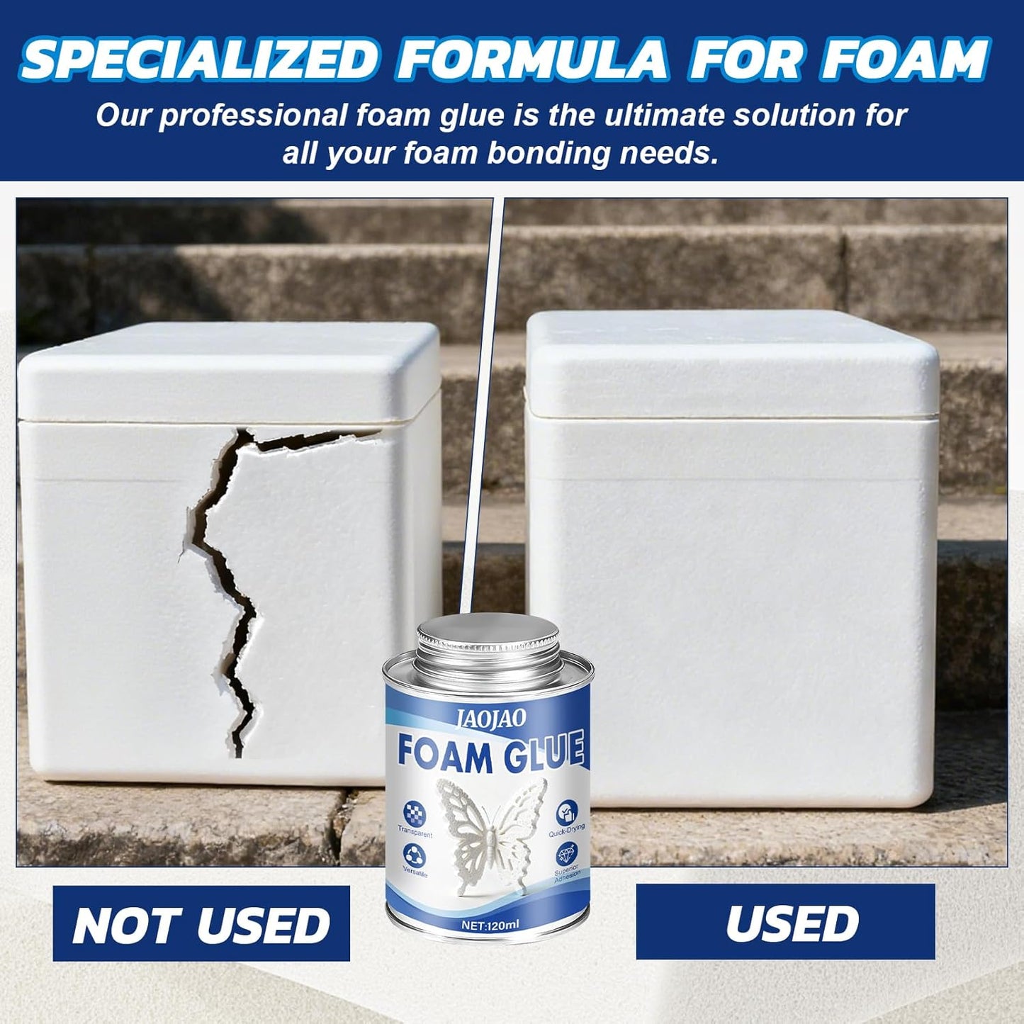 JAOJAO Foam Glue, Foam Adhesive Superior Adhesion Easy to Apply Quick-Drying Transparent for Plastic Sheet Eva Sponge Rubber Pearl Cotton for Crafts Decoration Aircraft Model, 120ml