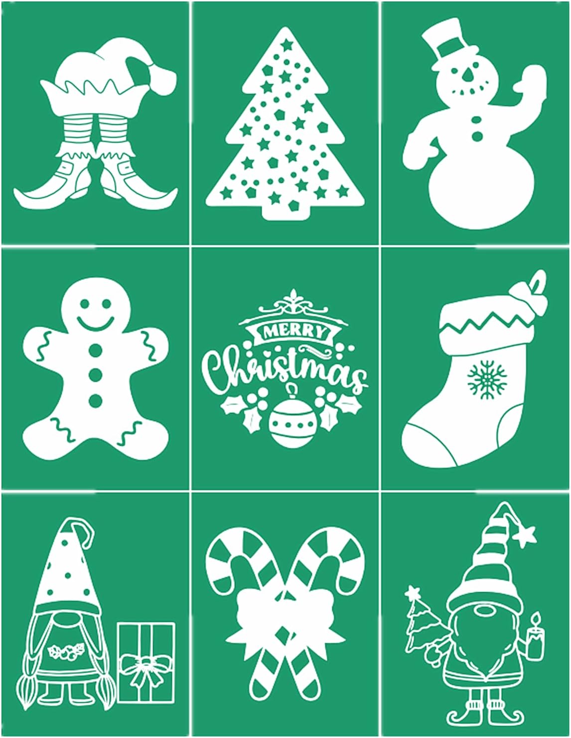JAJADO Self Adhesive Reusable Christmas Stencils Merry Christmas Ornaments Silk Screen Stencils Winter Xmas Transfers for Coffee Bar, Office, School, Indoor Outdoor Christmas Home Decor Craft Project