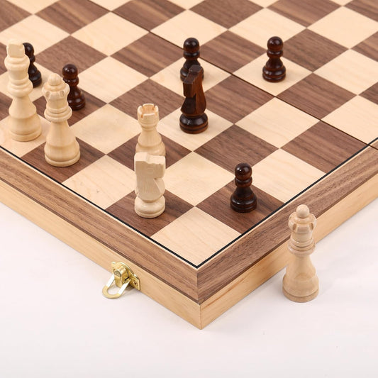 Wooden Chess Set with Folding Board - 15" Classic Magnetic Chess Set with Protective Bag for Adults, Chess Lovers Tournament Professional Beginner