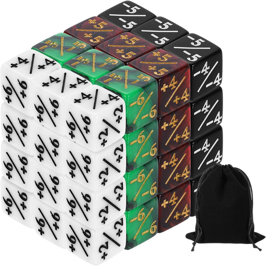 uxcell 48Pcs Magic Dice Counters, Acrylic D6 Life Token Dice Set with Pouch for Standard Cards Gaming Accessories, White, Black, Red & Black, Green & Black