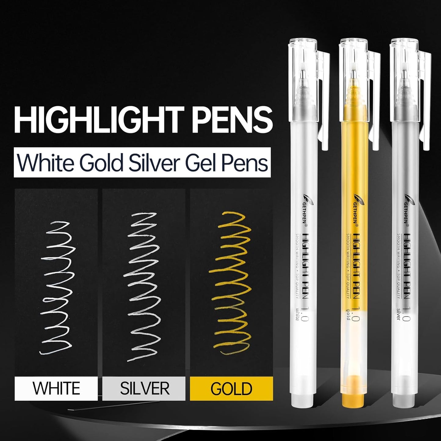 Silver Gel Pens, 3 Pack, 1mm Extra Fine Point Gel Ink Pen, Opaque White Archival Ink Pens for Black Paper Drawing, Sketching, Card Making