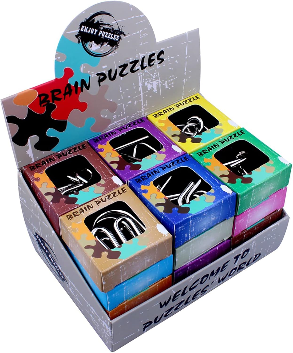 AHYUAN 24 Pack Metal Puzzles Brain Teaser IQ Wire Metal Puzzles with Paper Box Gift Package Fidget Toys Educational Puzzle Games Toys Magic Trick Toy Party Favors for Kids Adults Challenge
