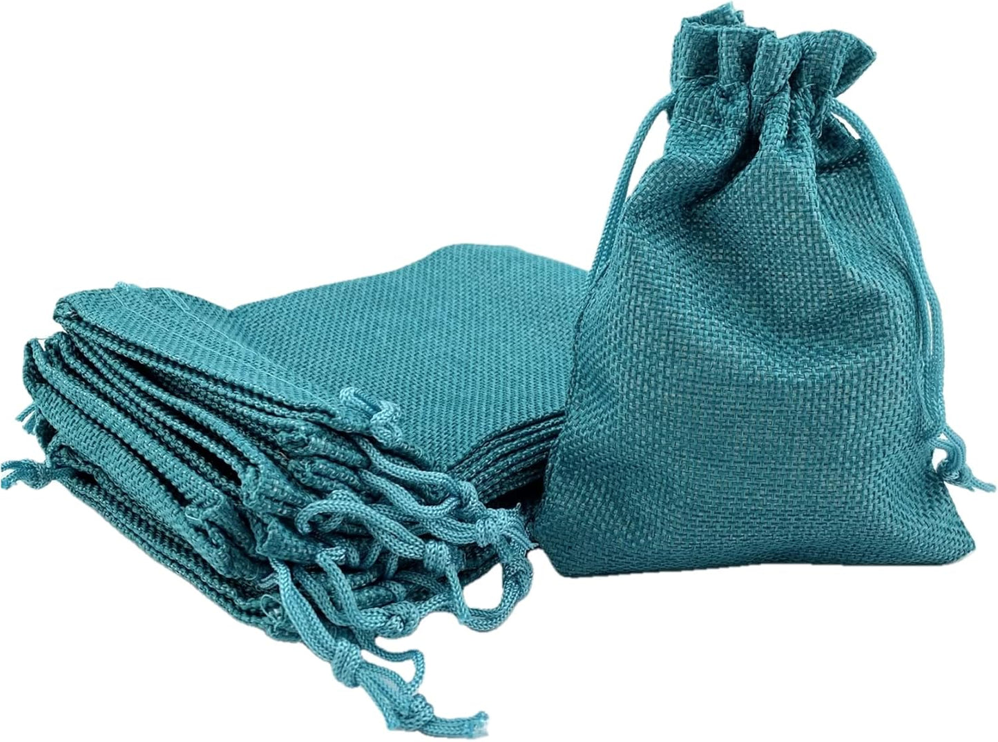 Palmhomee Pack of 25 Burlap Gift Bags with Drawstring Linen Jewelry Pouches Wedding Hessian Jute Bags for Birthday and Treat Pouches Party Wedding Favors Gift (4x5.6 Inch, Peacock Blue)