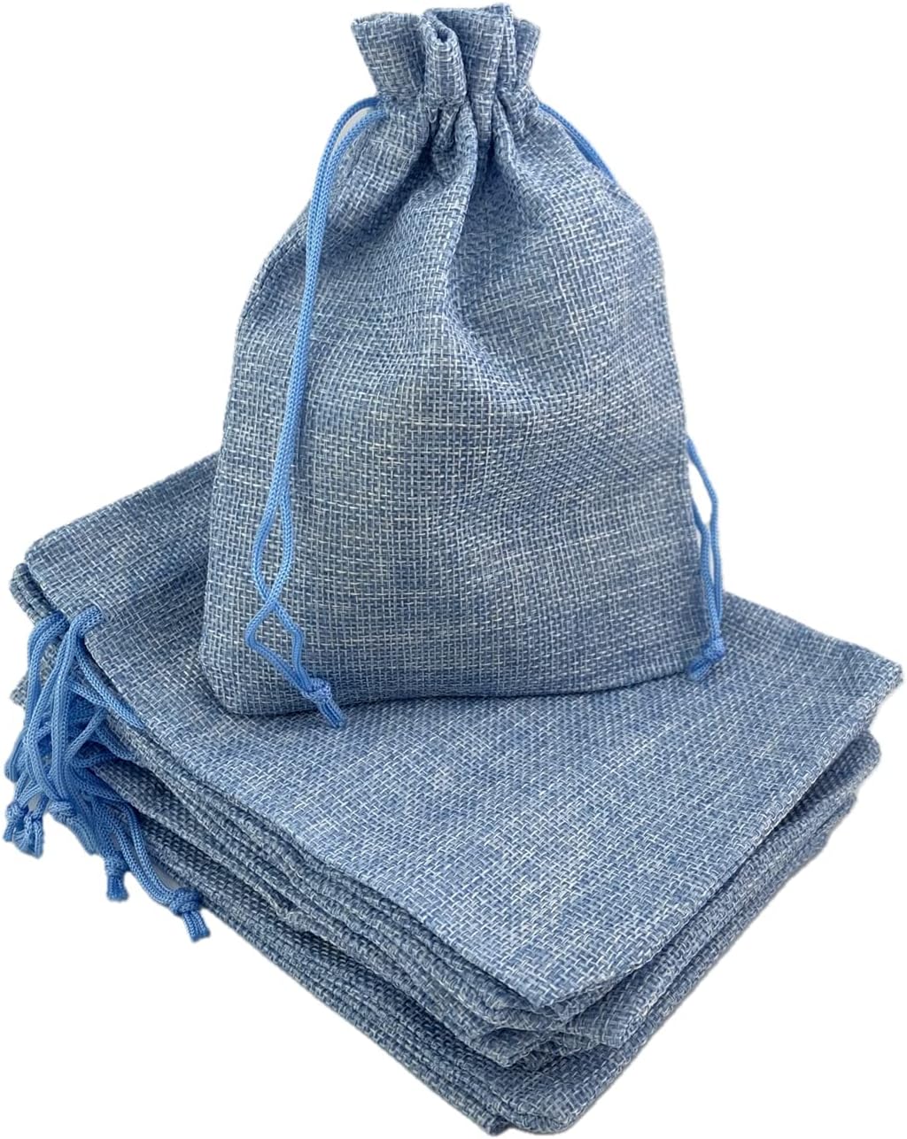 Palmhomee Pack of 25 Burlap Gift Bags with Drawstring Linen Jewelry Pouches Wedding Hessian Jute Bags for Birthday and Treat Pouches Party Wedding Favors Gift (7x9 Inch, Sky Blue)