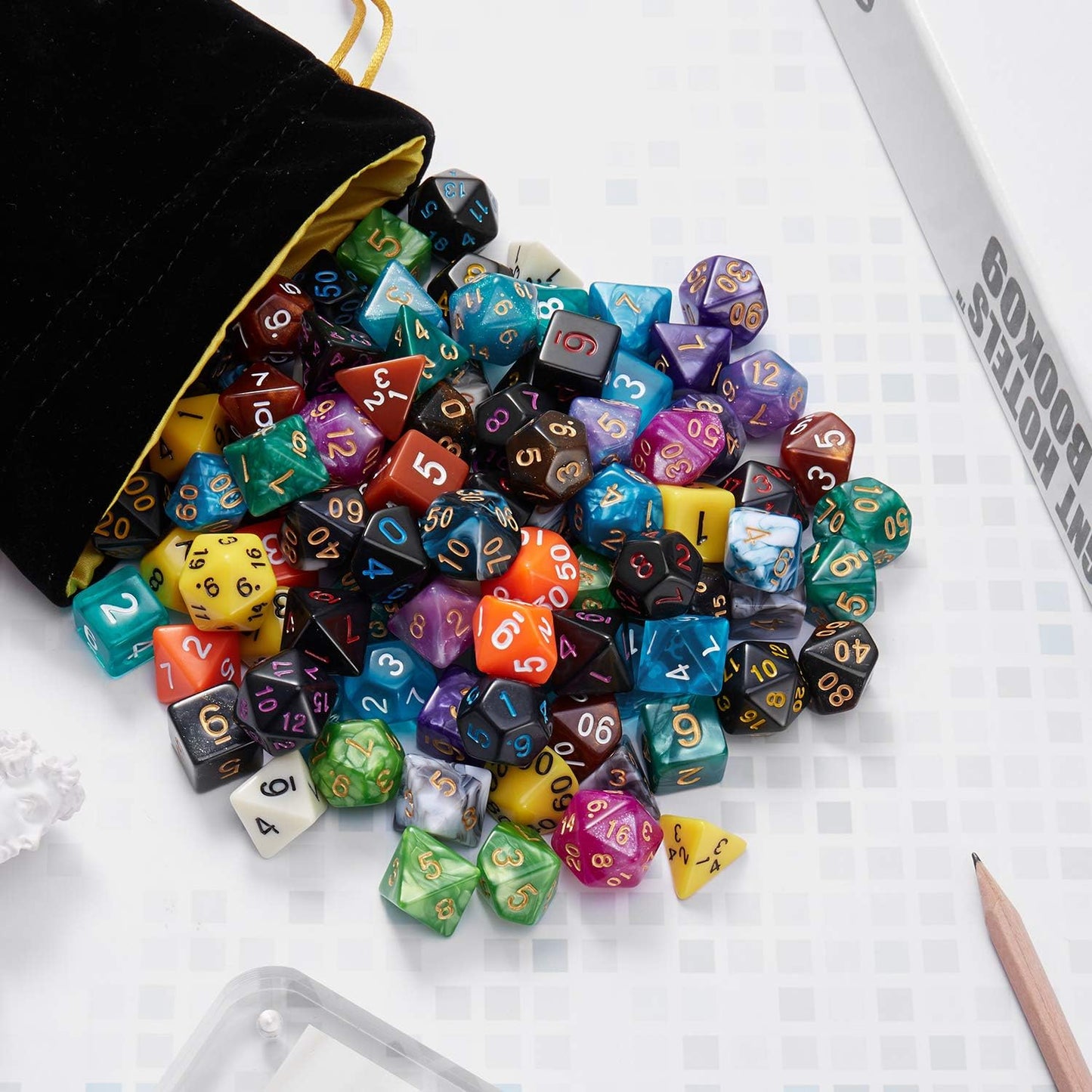 Coyeekn DND Dice Set, 20 x 7 (140 Pieces) Polyhedron Dice 20 Colors Dice for Dungeons and Dragons DND RPG MTG Table Games D4 D8 D10 D12 D20 with 1 Large Flannel Bag