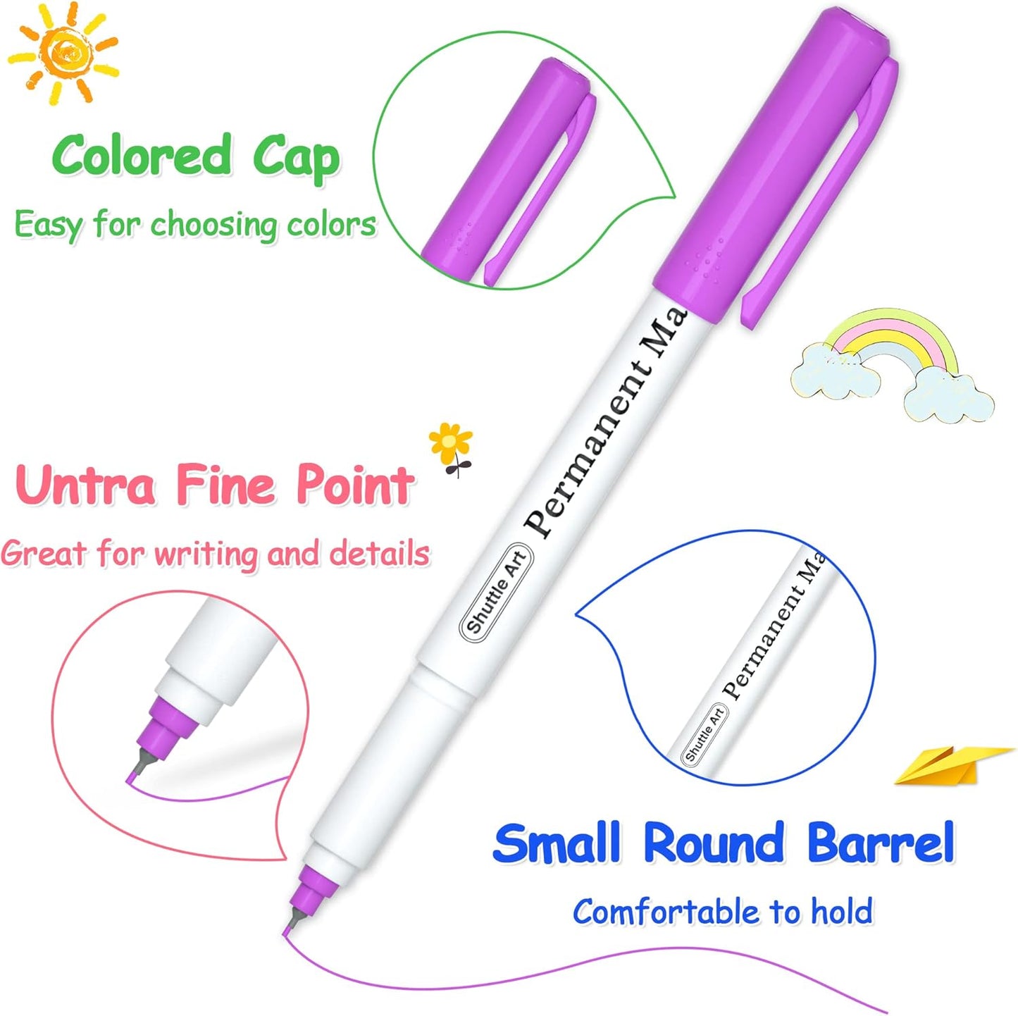 Shuttle Art Permanent Marker, 30 Colors Ultra Fine Point, Assorted Colors, Works on Plastic,Wood,Stone,Metal and Glass for Kids Adult Coloring Doodling Marking