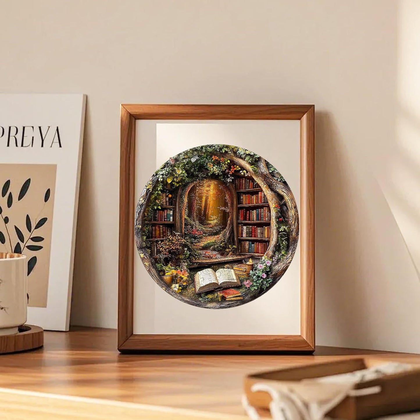 KAAYEE Wooden Puzzles for Adults, 3D Visual Effect Tree House Library Wooden Jigsaw Puzzle Unique Shape Wood Puzzle Adult, 3D Effect Flat Puzzle Birthday Family Games (S-8.5 * 8.5 in-100pcs)