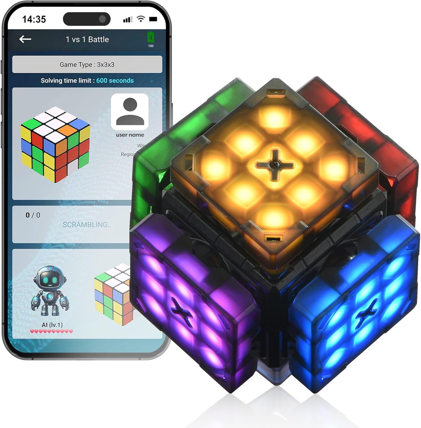 Connect | AI Robot Cube & Smart Cube, Self Scrambling STEM Cube with 10 Puzzle Types | Self Solving Speed Cube, Plays Music | Great X-Mars Experience for Kids, Teens & Adults.