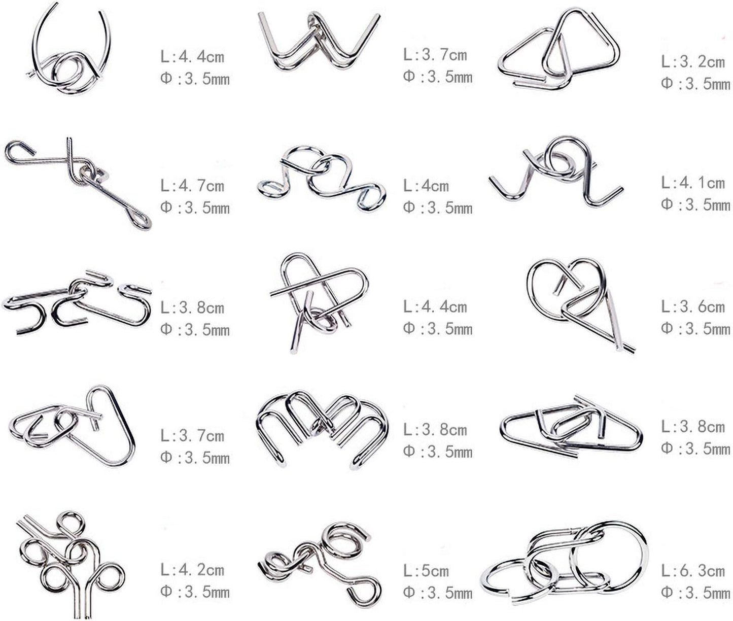 Ahyuan 15 Pieces IQ Test Mind Game Toys IQ Toys Brain Teaser Metal Wire Puzzles Magic Trick Toy Metal IQ Puzzle for Kids and Adults