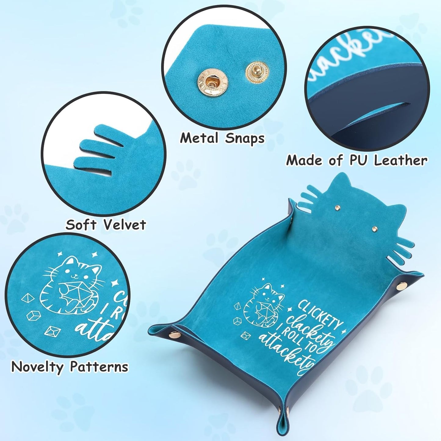 Blue Cat Dice Tray Novelty Purple Cat Shape PU Leather Dice Tray for Rolling Portable Dice Holder Desk Organizer DND Accessories Unique Gift for RPG Game Players