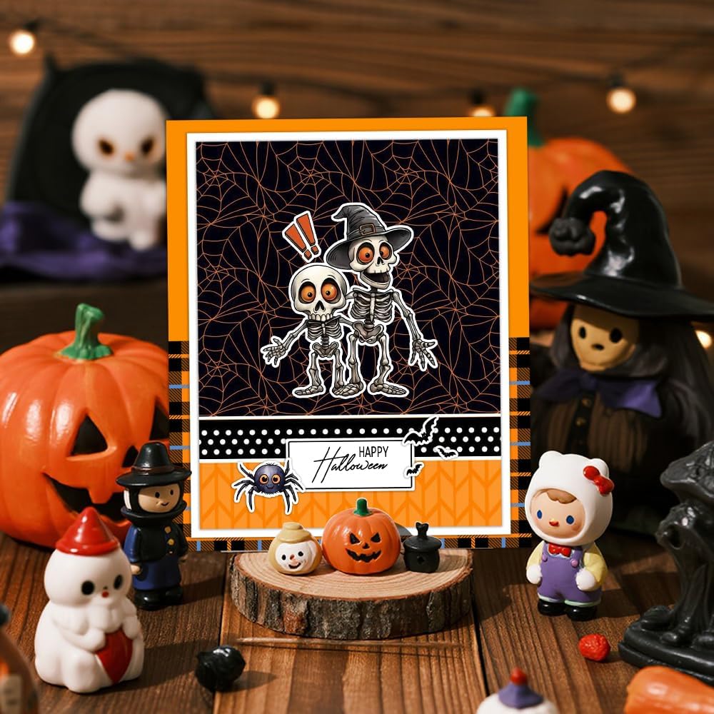 Halloween Clear Silicone stampReusable Stamp with Pumpkins, Skulls, Bats, Santa Claus, and Holiday Designs. Used for Making Cards, scrapbooks, and DIY templates (Halloween Skeleton)
