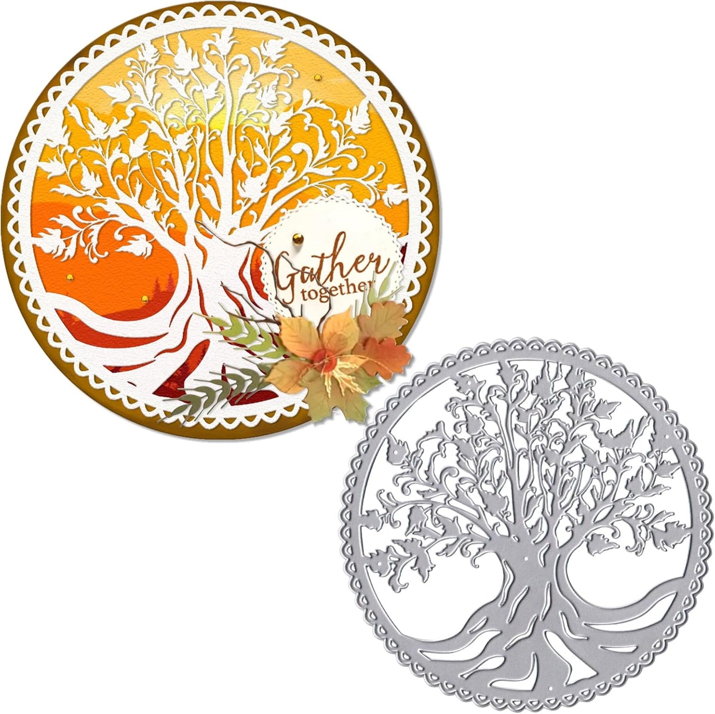 Tree Frame Metal Cutting Dies for Card Making, Tree Leaves Round Frame Die Cuts Carbon Steel Embossing Stencil Template Cutting Tools for DIY Scrapbooking Paper Card Photo Album Craft Supplies