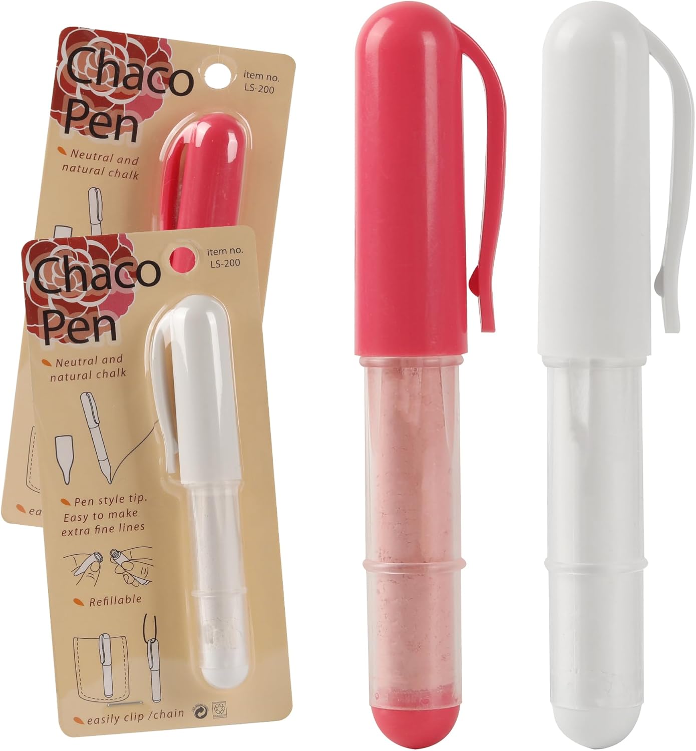 (2-pack) Fabric Chalk Markers -Erase Tailor’s Chalk for Quilting and Sewing - Compatible with Most Fabrics - With Dosing Wheel Technology, Red & White
