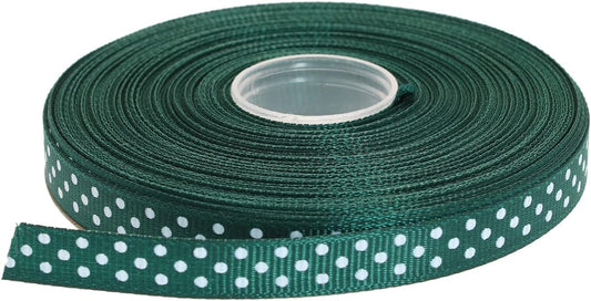 Polka Dot Grosgrain Ribbon 25 Yard Each Roll 100% Polyester (3/8", Dark Green)