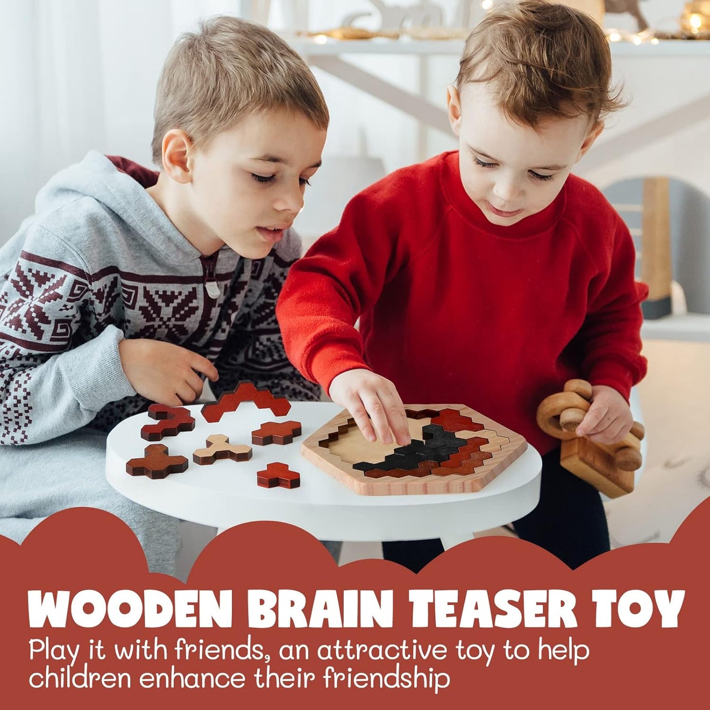 Yunsailing 3 Pack Hexagon Wooden Puzzle Wood Russian Blocks Tangram Puzzle Brain Teaser Puzzles Geometric Jigsaw Block Russian Blocks Logic IQ STEM Toy for All Ages Kid Adult(Vintage)