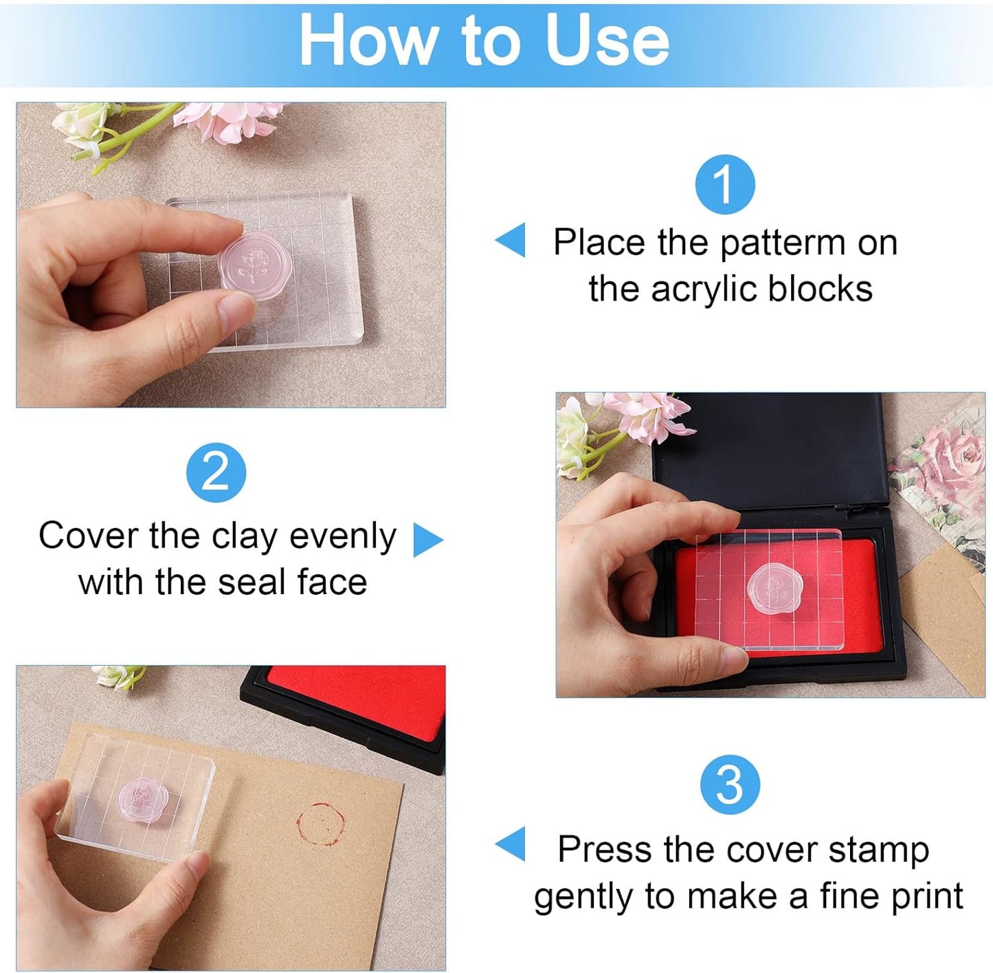 4PCS Acrylic Stamp Block,Square Acrylic Stamping Blocks, with Grid Lines, Clear Stamp Block, for DIY Crafts, Scrapbooking, Card Making, Decorations and Stamping Projects