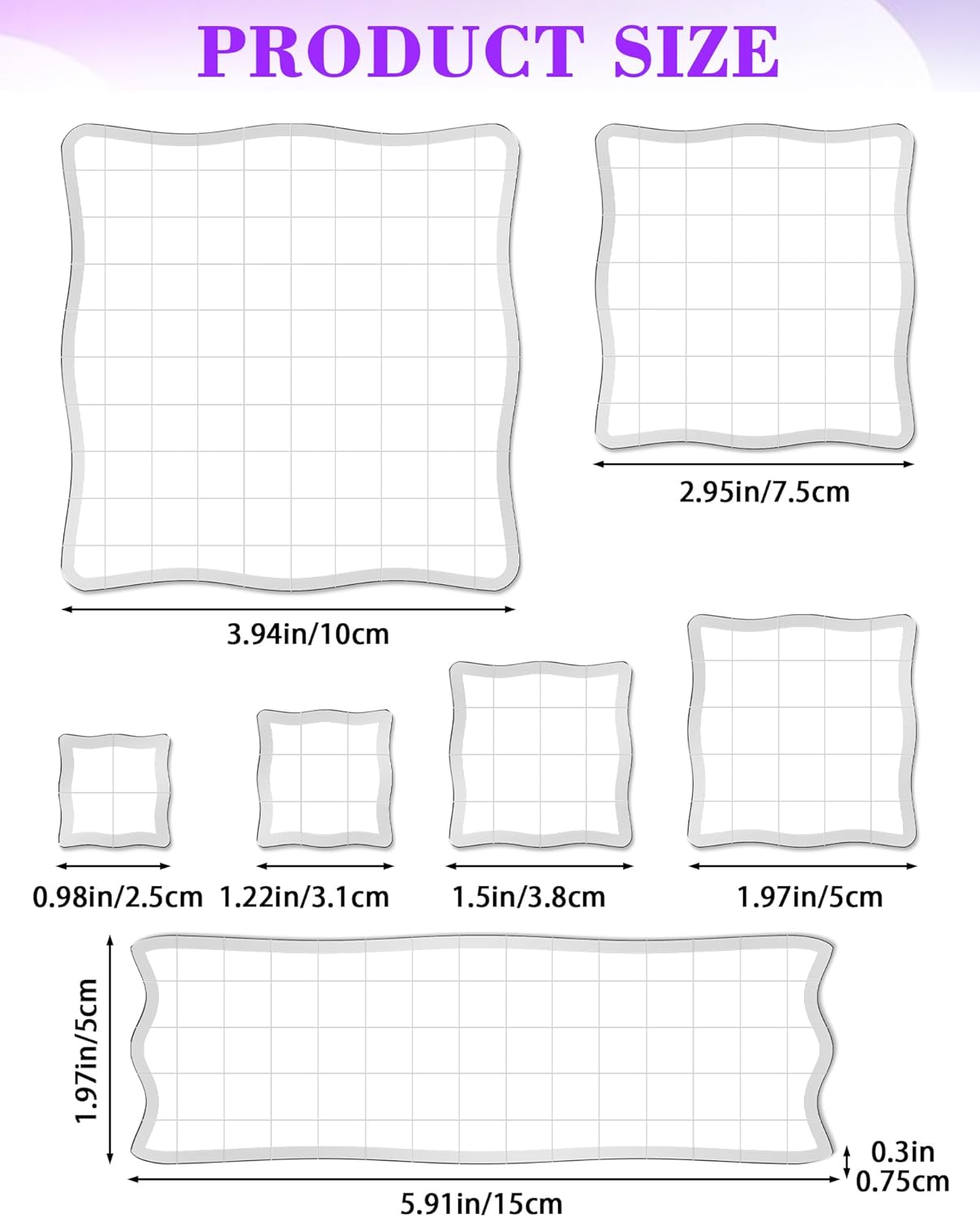 7 Pieces FIVEIZERO Acrylic Stamp Block, Assorted Sizes Clear Stamping Blocks Tools with Grid Lines for Scrapbooking Crafts Card Making and Decorative DIY Essential Stamping Tool(Lace Edge)