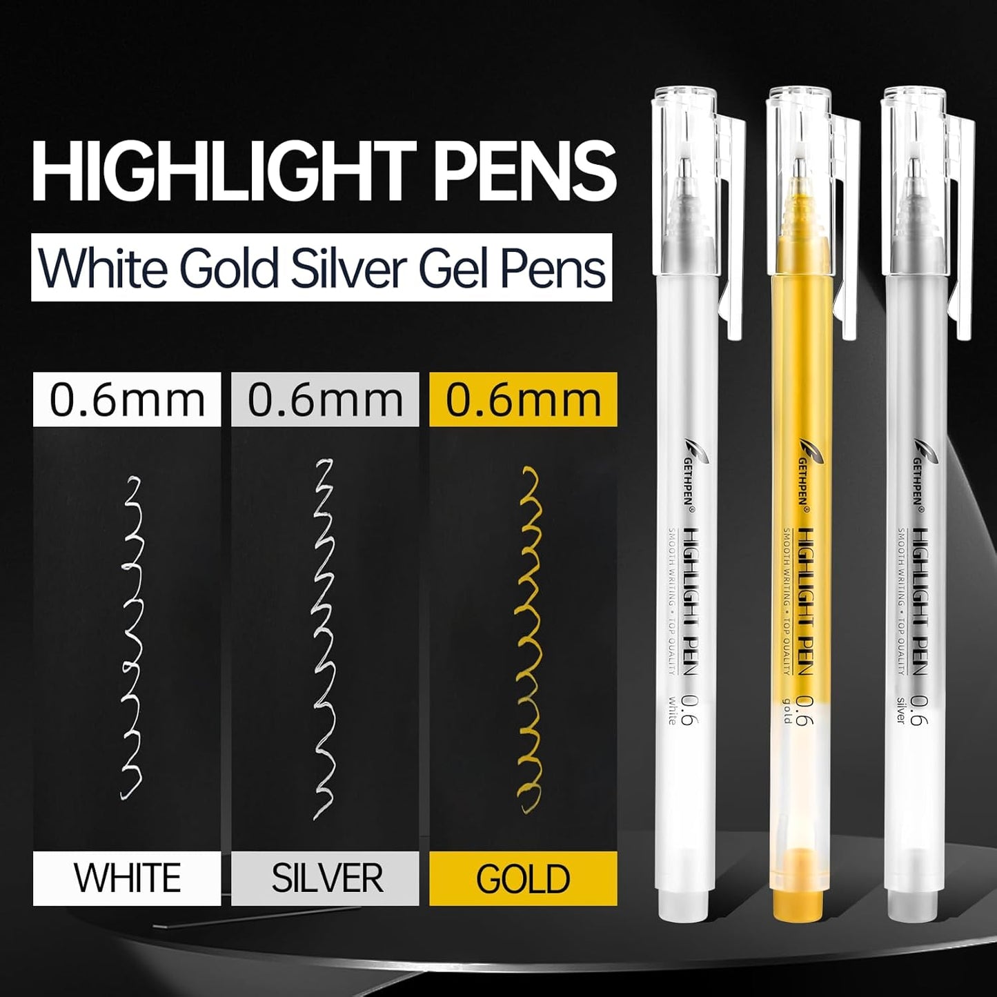 White Gold and Silver Gel Pen Set, 0.6mm Extra Fine Point Pens Gel Ink Pens Opaque Archival Ink Pens for Black Paper Drawing,Sketching,Card Making, Illustration, Bullet Journaling, 6 Pack