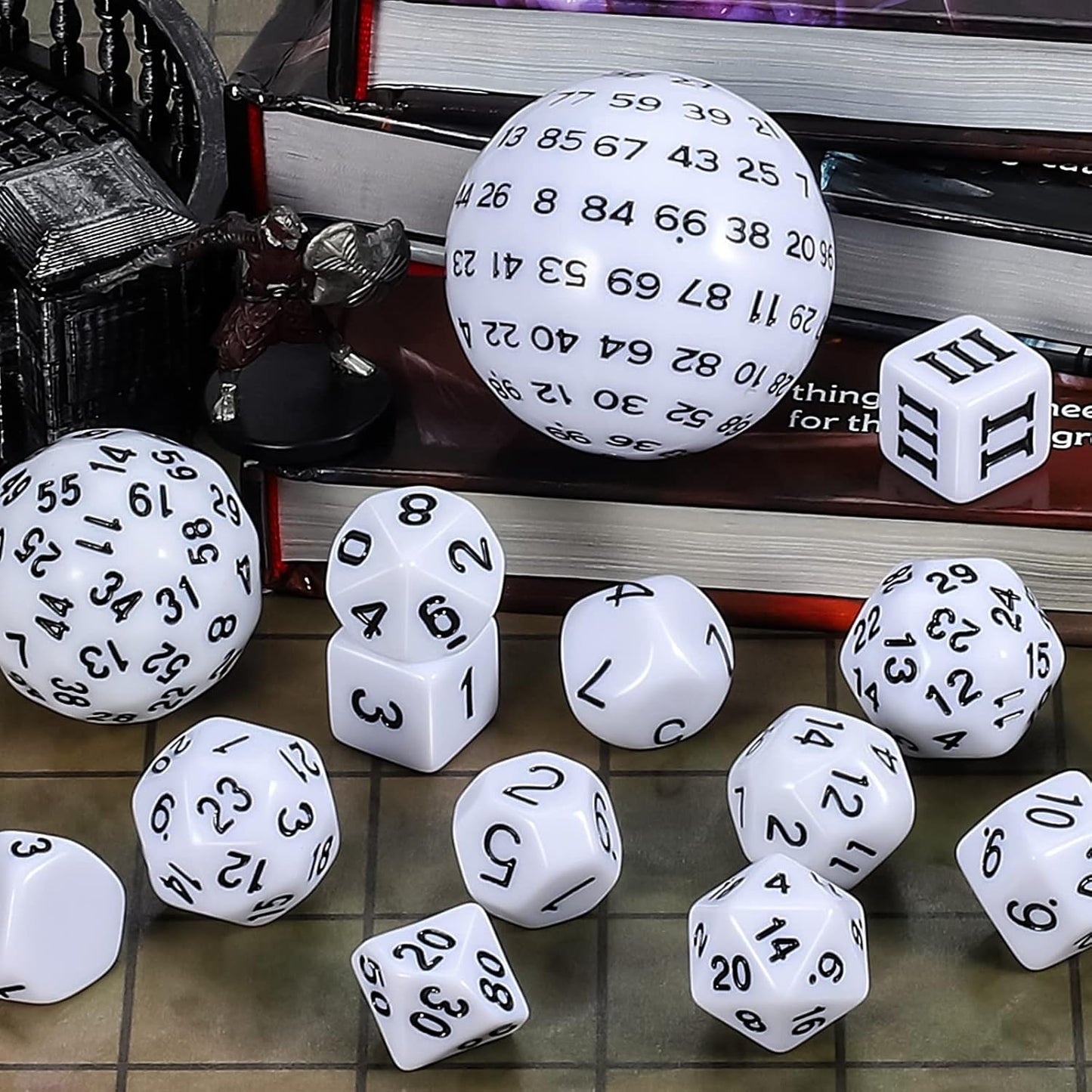 CiaraQ DND Polyhedral Dice Set (15pcs) D4-D100 Game Dice with Dice Bag for Dungeons and Dragons Role Playing Table Games (White & Black)