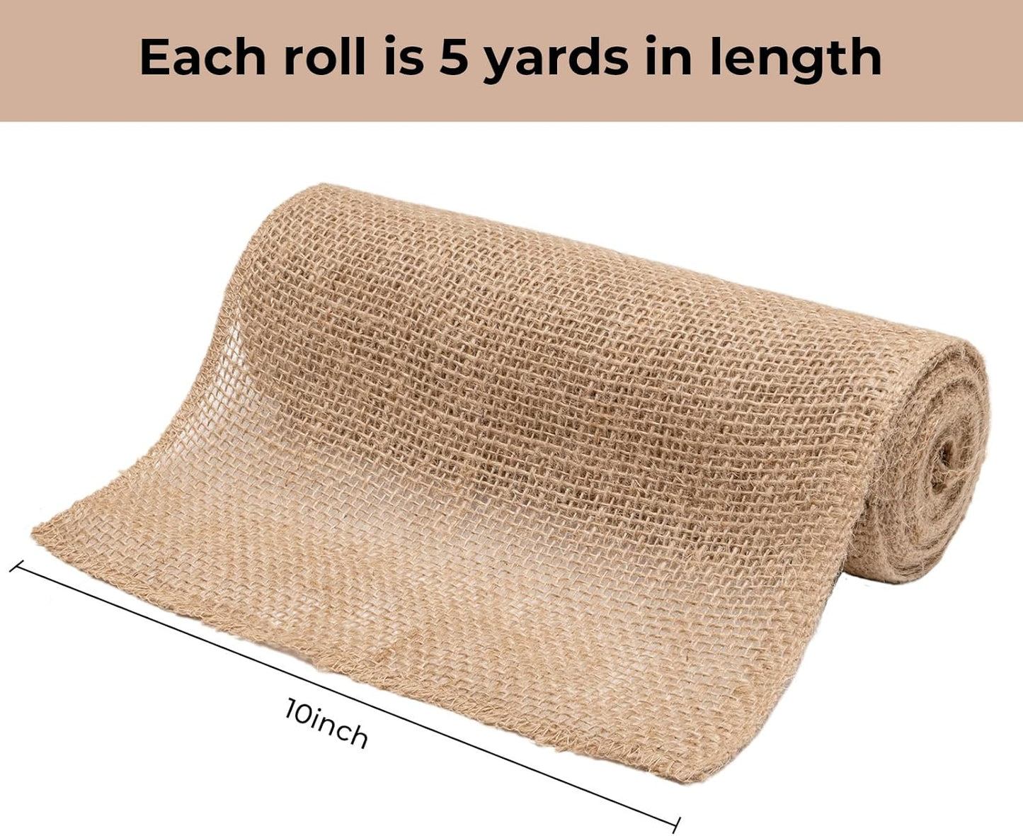 10 Inch Natural Burlap Fabric Roll - 10 Yards Jute Fabric Ribbon for DIY Gift Wrapping Craft Projects, Wedding, Christmas Home Decoration (25 cm, 10 in)
