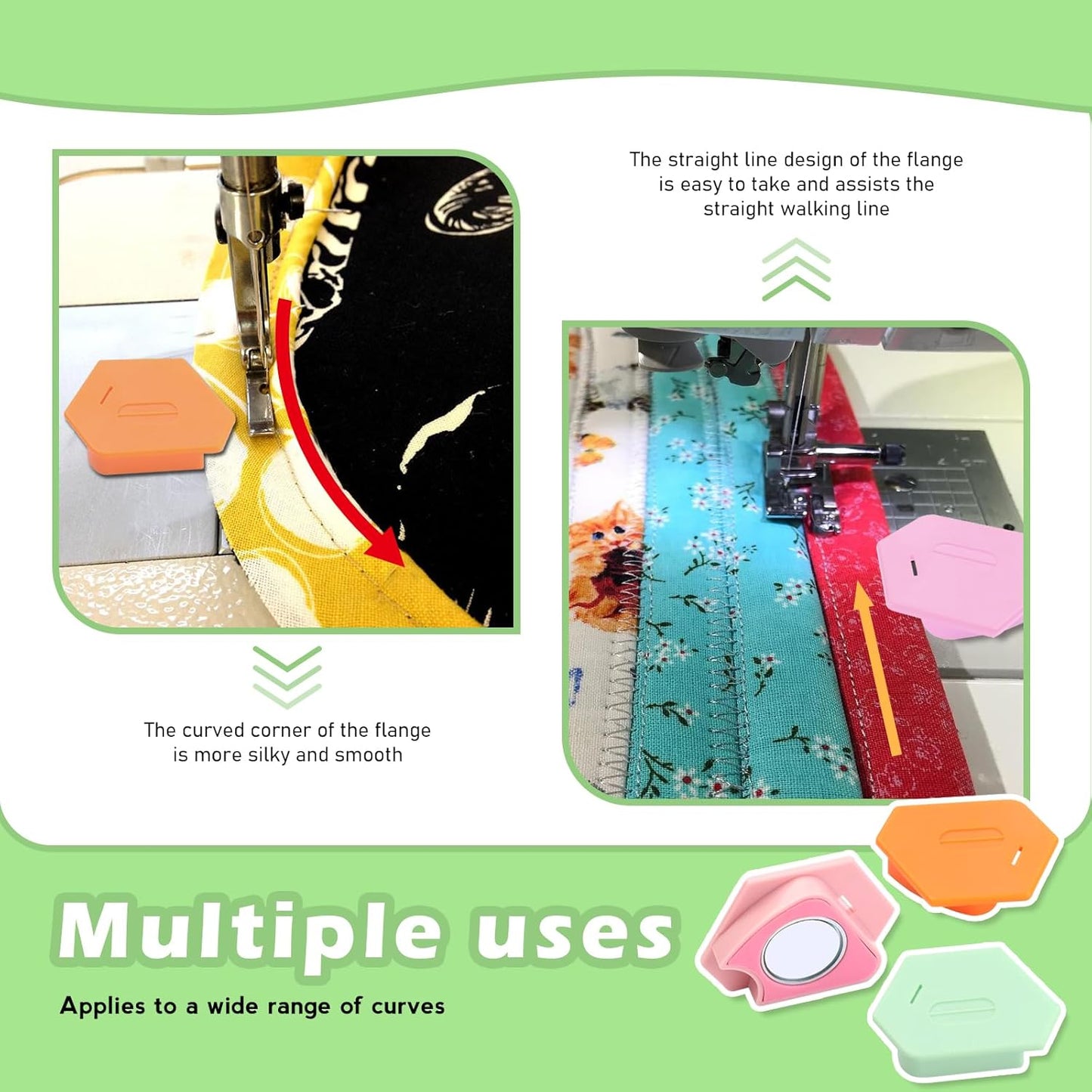 Pcmursal 6 Packs Magnetic Seam Guide for Sewing Machine, Multifunctional Polygonal Seam Guide Hemmer Guide with Scale, Sewing Supplies and Accessories for Magnet Making Machine