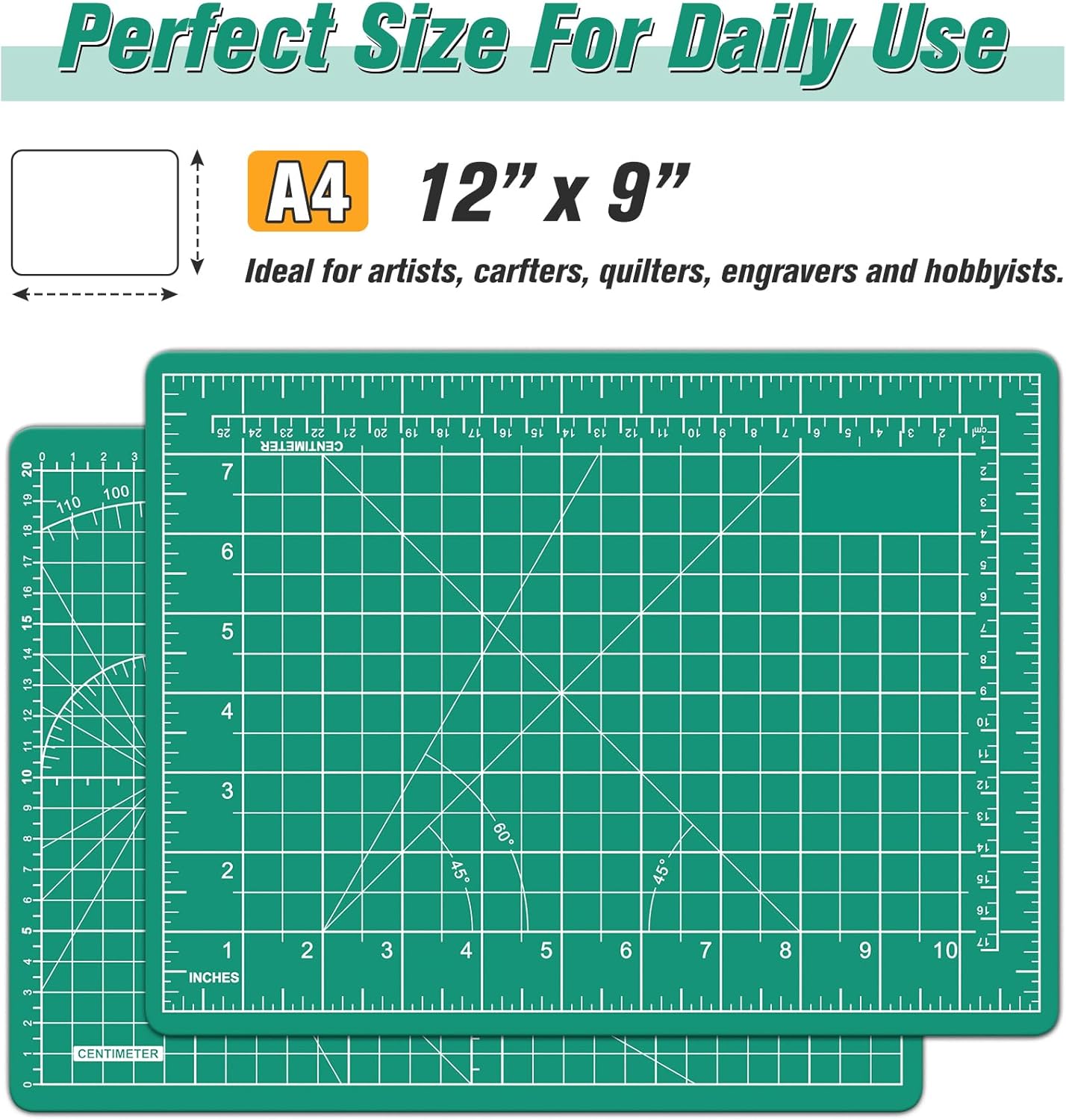DIYSELF Cutting Mat - 9in12in, A4 Size, Double-Sided, Rotating Mat for Crafts, Sewing, Quilting & More
