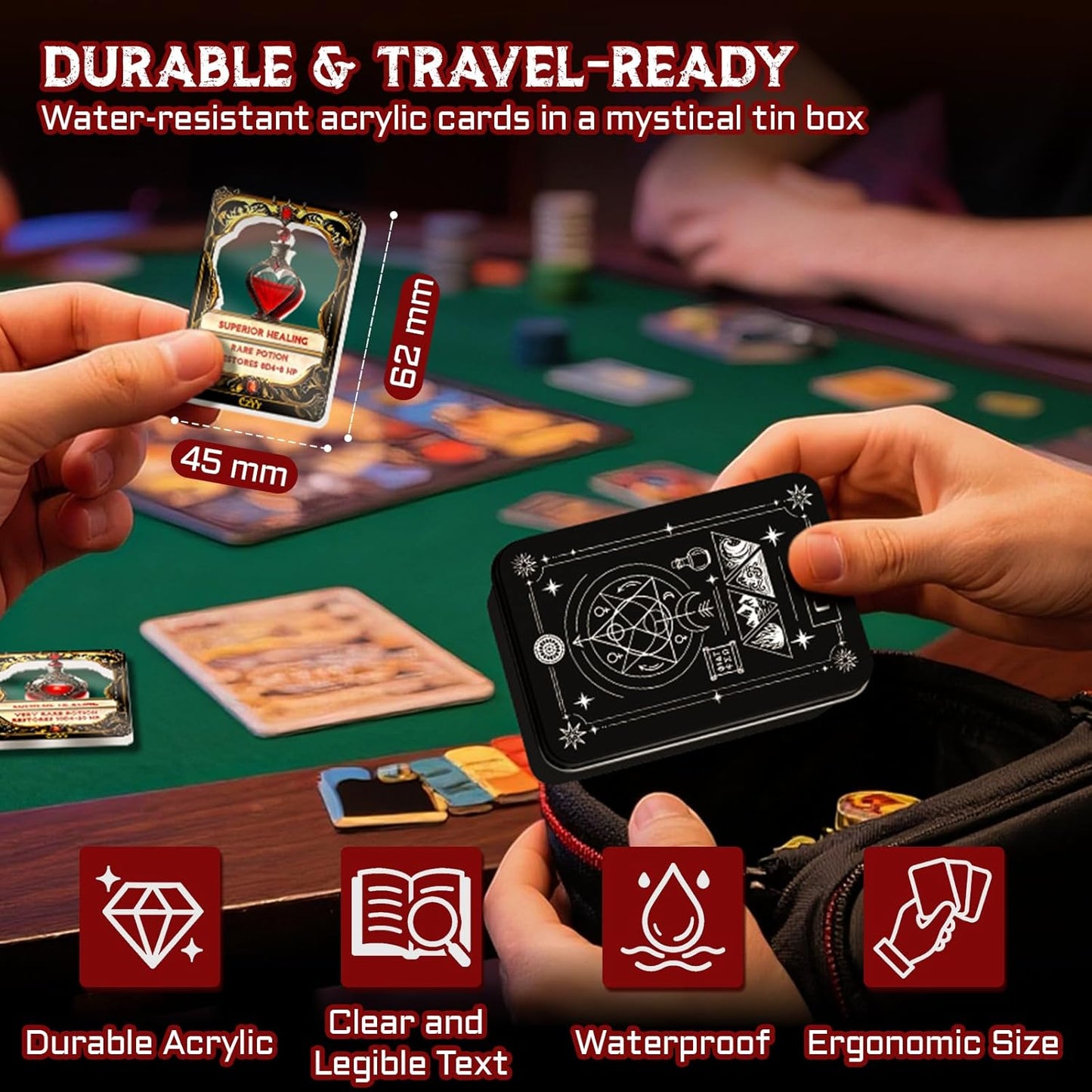 DND Healing Potion Cards Set - 15 Acrylic Fantasy Potion Tokens with Real Red Liquid | Ideal for Dungeon Masters, Tabletop RPG Players, Collectors & Immersive Game Nights (Style A)