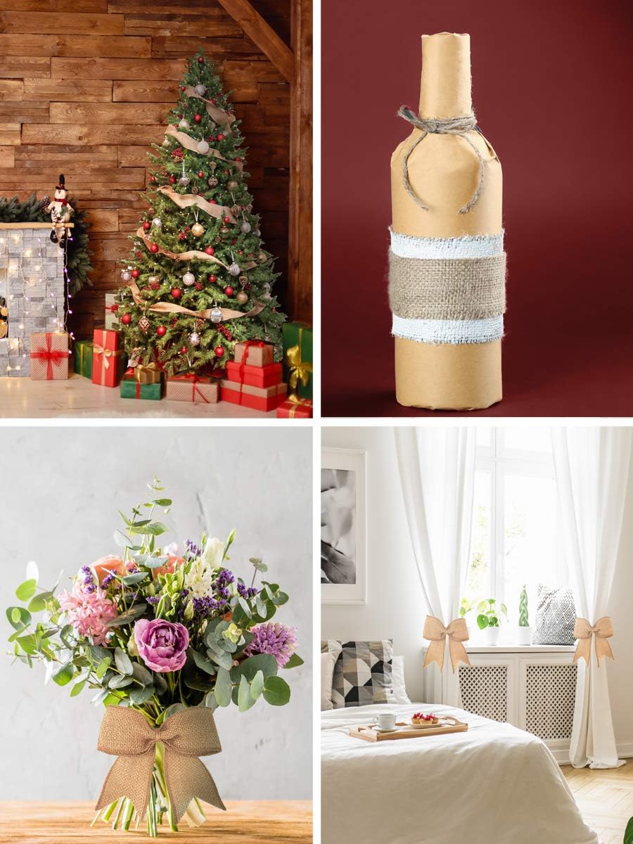 Mandala Crafts Green Burlap Wired Ribbon 1.5 Inches Wide Jute Ribbons for Crafts - 10 Yds Roll Rustic Burlap Wrap Trim Ribbons for Wreaths Bows Party Decoration