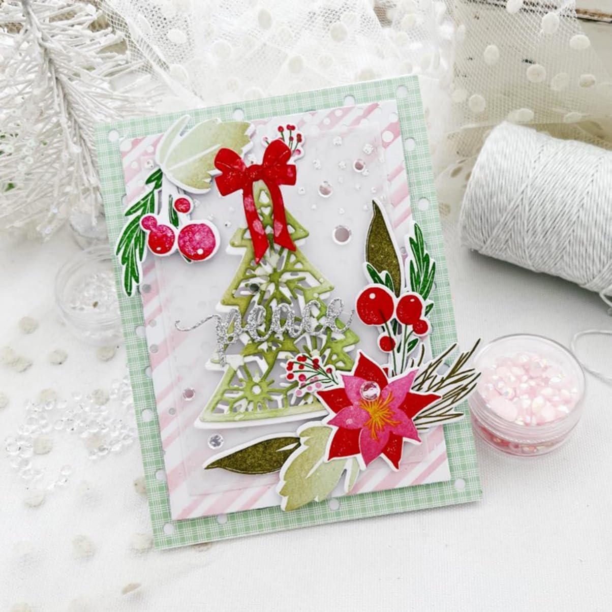Metal Cutting Dies DIY Merry Christams Embossing Stencil Template Scrapbooking Card Making Mold Photo Album Arts Crafts Tools (Christmas Tree Set-14.3x9.1cm)