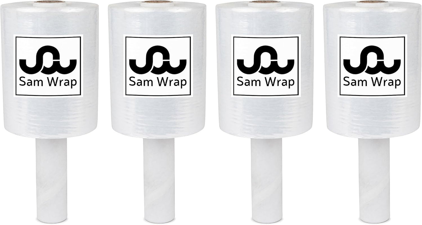 (R) Stretch Wrap 5" x 1000' Roll With Handle, 80 Gauge Extra Thick Durable Self-Adhering Plastic Wrap for Moving, Packing Wrap Industrial Strength, Clear Plastic Pallet Shrink (4 Pack)