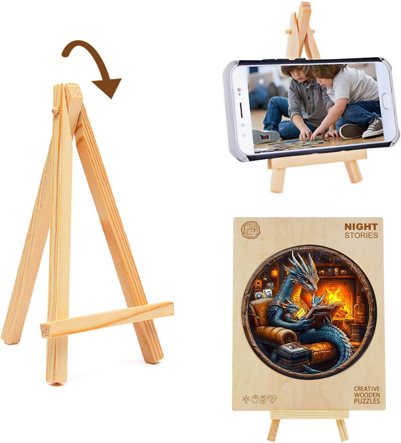 KAAYEE Wooden Puzzles for Adults, 3D Visual Effect Dragon Family Night Reading Wooden Jigsaw Puzzle Unique Shape Wood Puzzle Adult, 3D Effect Flat Puzzle Birthday Family Games (M-11.4*11.4 in-195pcs)