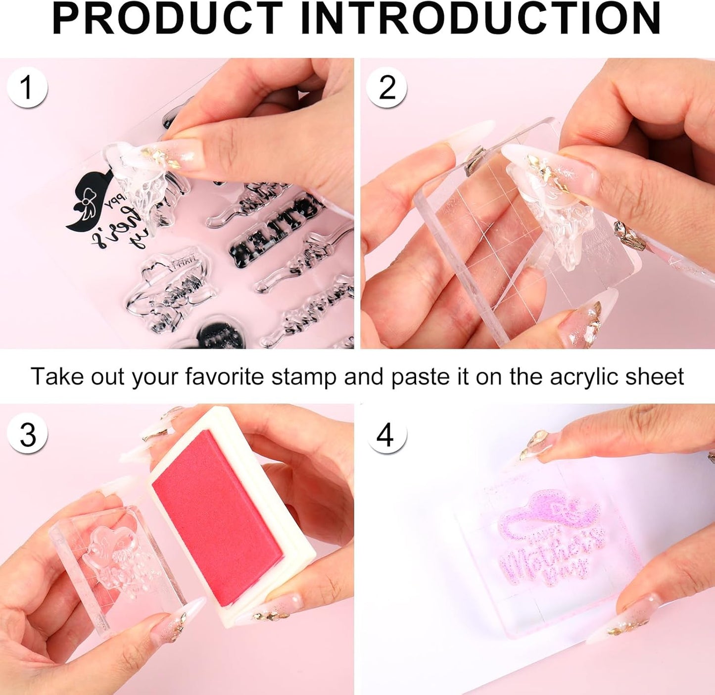 Whaline 4 Sheets Mother's Day Clear Stamps Greeting Words Silicone Transparent Stamps for DIY Craft Card Making Scrapbooking Embossing Album Decor