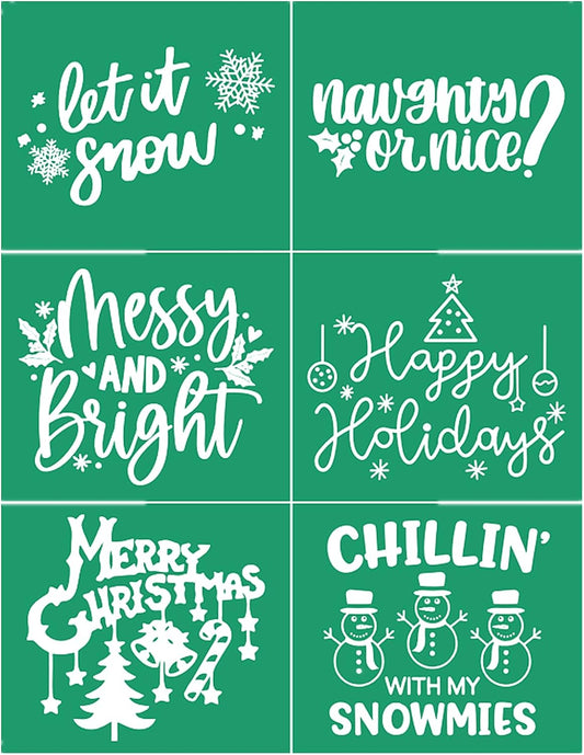 JAJADO Self Adhesive Silk Screen Stencils Let it Snow Merry Christmas Stencils Christmas Decor Sign Snowflakes Stencils for Wood, Tote Bag, Porch, Christmas Card, T-Shirt, Mug, Window, Towel