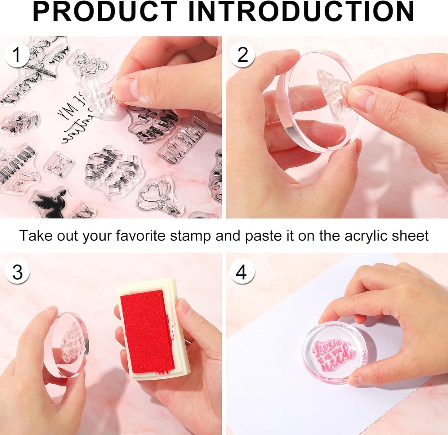 Whaline 4 Sheet Valentine's Day Words Clear Stamps Love Heart Silicone Transparent Stamps Border Stamp Cards for DIY Craft Card Making Scrapbooking Embossing Album Decor