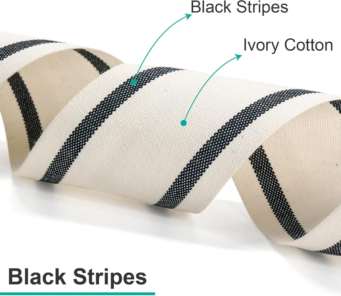 CT CRAFT LLC Ivory Cotton Black Stripes Ribbon 1" x 10 Yards for Home Décor Gift Present Wrapping DIY Crafts Birthday Wedding Bouquet Christmas