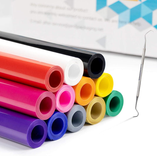 JANDJPACKAGING HTV Heat Transfer Vinyl Bundle - 12" x 5ft HTV Vinyl Rolls for All Cutting Machines 12Pack Assorted Colors Iron on Vinyl Bundle
