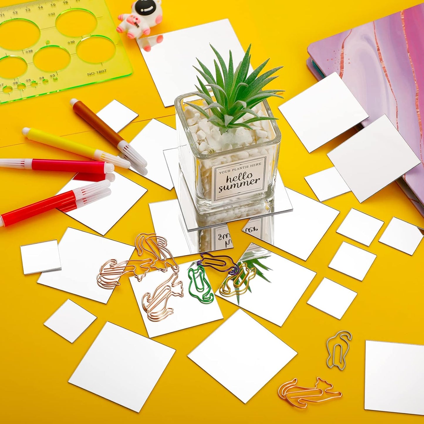 Jetec 50 Pieces Mini Size Square Mirror Adhesive Small Square Craft Mirror Tiles for Crafts and DIY Projects Supplies Home Decoration(1 x 1/2 x 2/3 x 3 Inch)